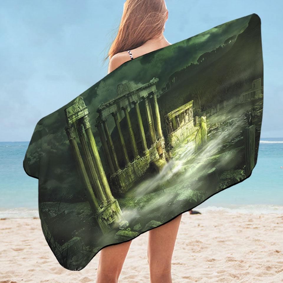 Ancient Fantasy Art Microfibre Beach Towels Ruined Temple