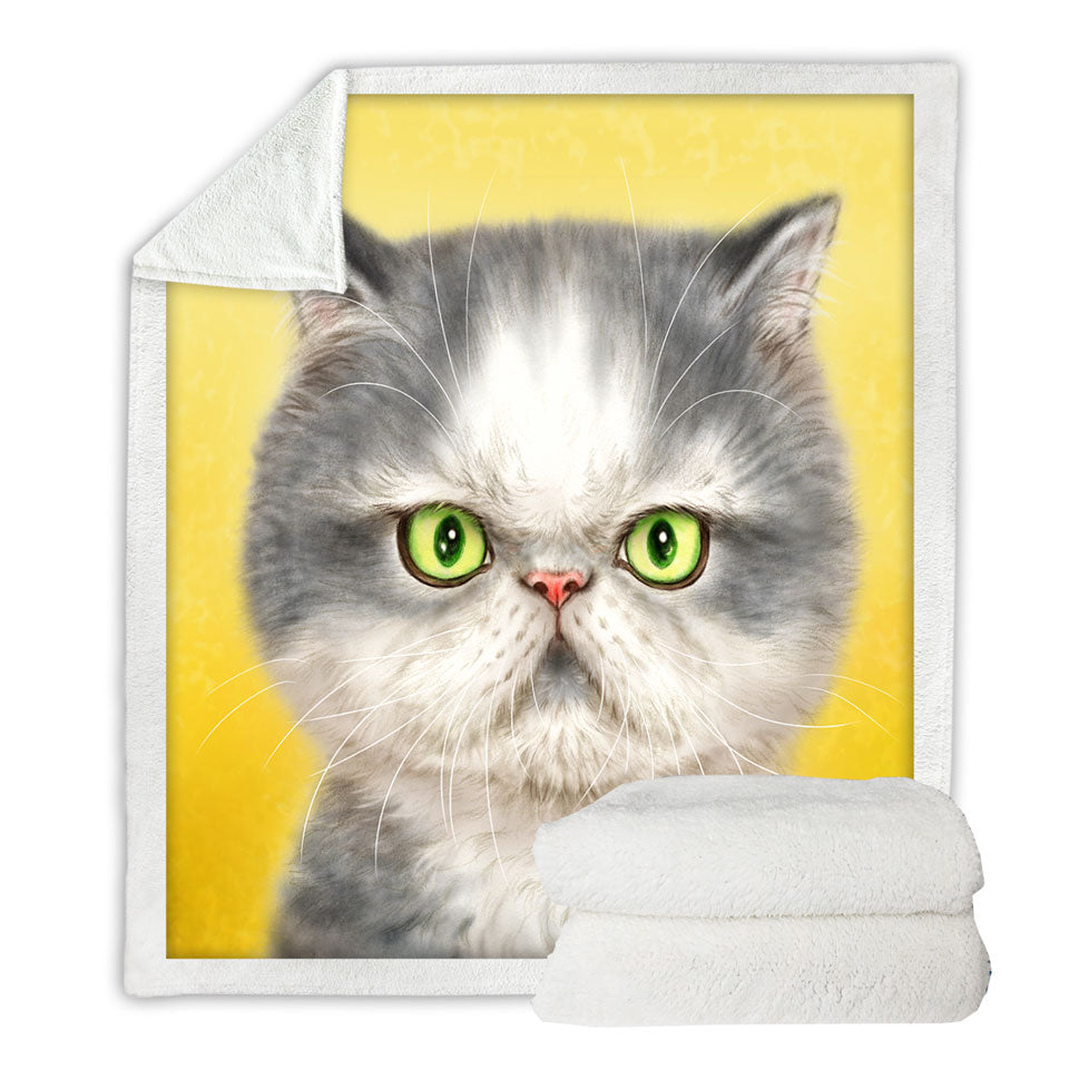 Angry Grey Kitten Cats Art Drawings Blankets