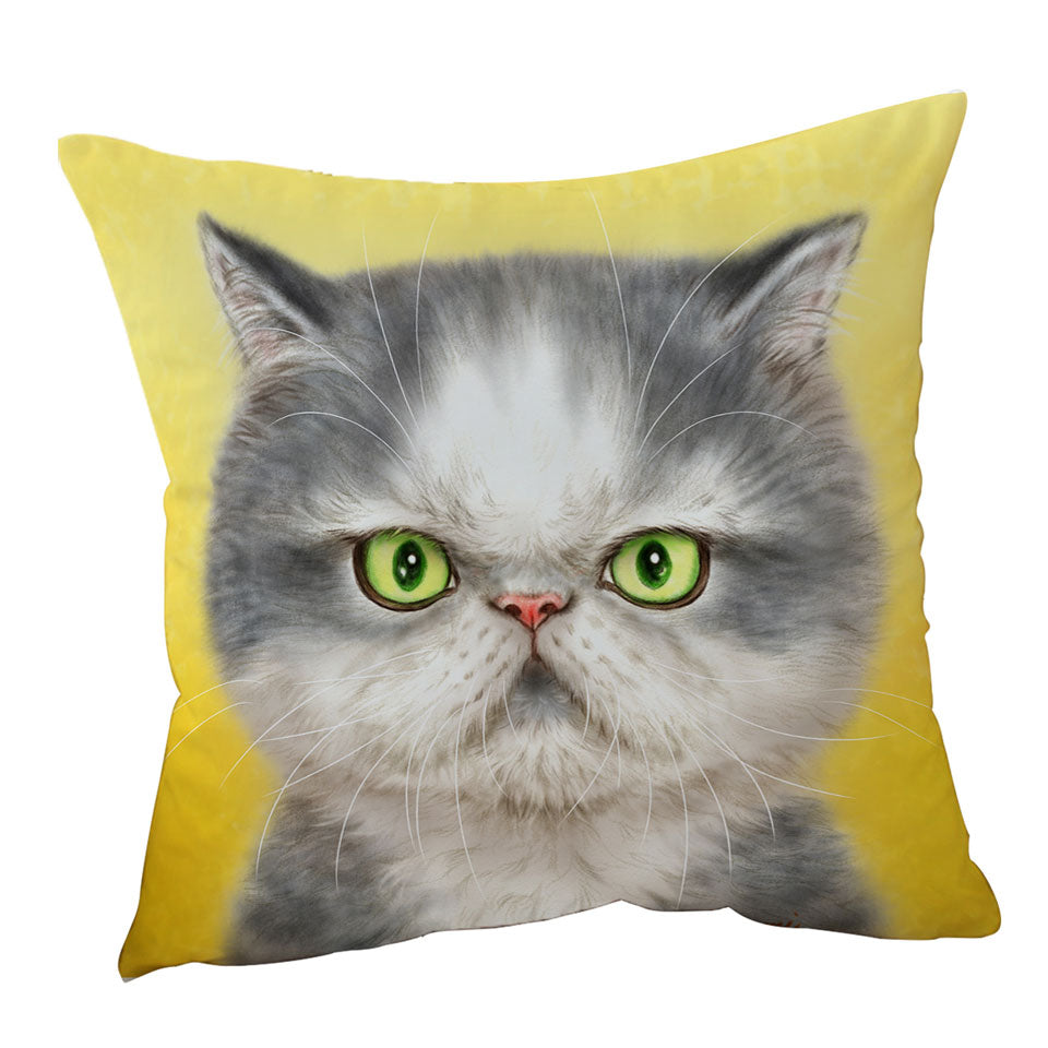 Angry Grey Kitten Cats Art Drawings Throw Pillow Cover