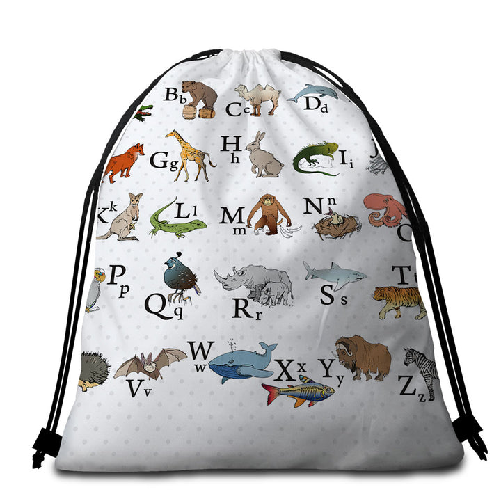 Animal Alphabet Kids Design Beach Towel Bags