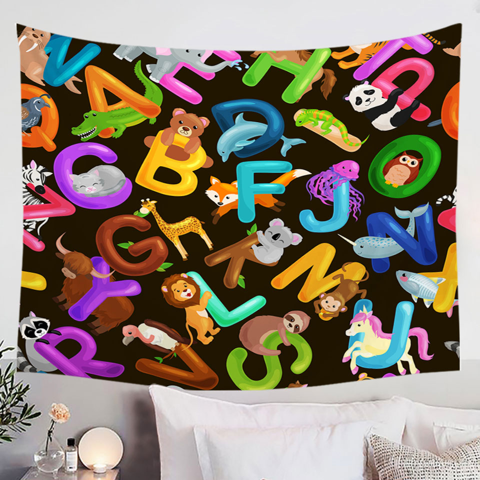 Animal Alphabet Mix Wall Decor Tapestry for Kids