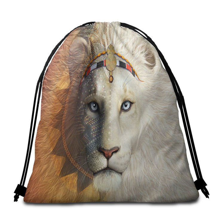 Animal Art Amari the White Lion Beach Towel Bags