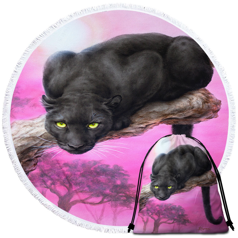 Animal Art Black Panther over Pink Beach Towels and Bags Set