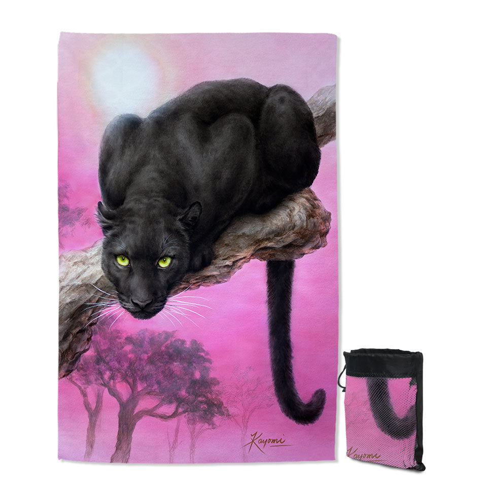 Animal Art Black Panther over Pink Beach Towels