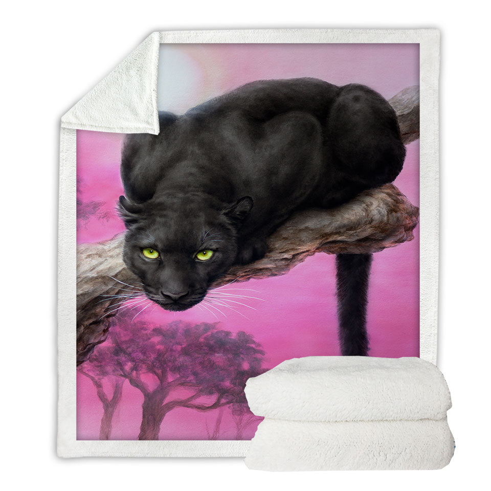 Animal Art Black Panther over Pink Fleece Blankets