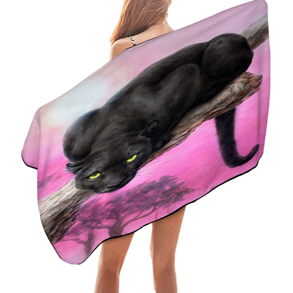 Animal Art Black Panther over Pink Microfiber Beach Towel