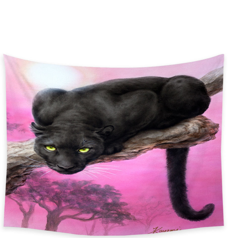 Animal Art Black Panther over Pink Tapestry Wall Decor