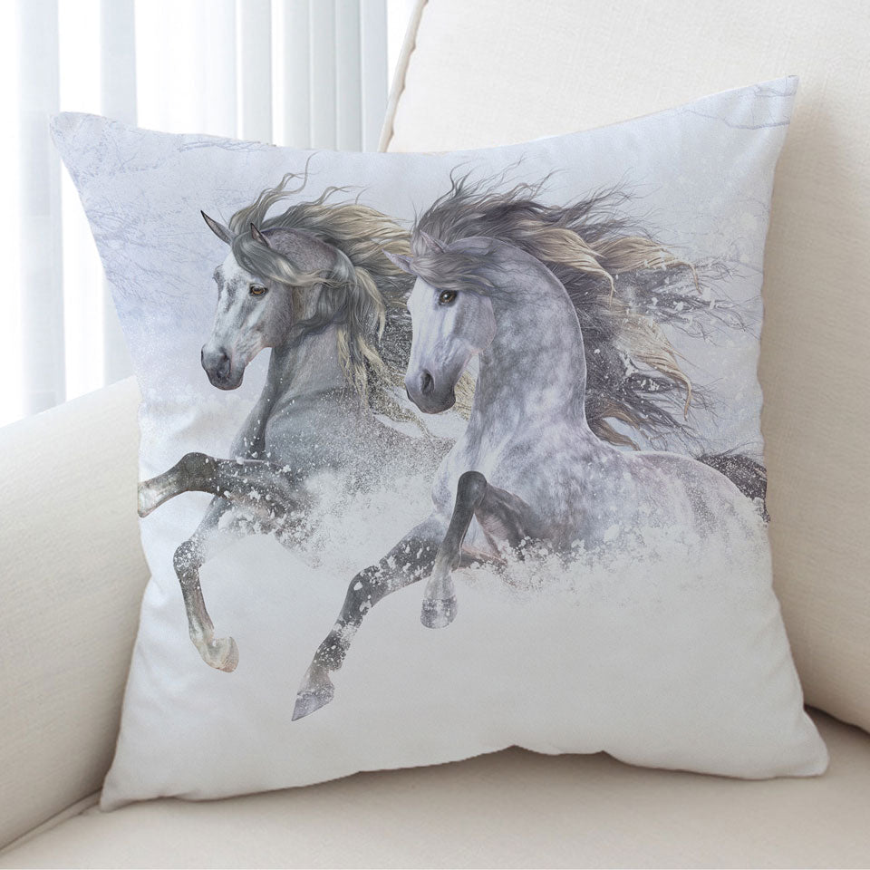 Animal Art Cushion Covers Two Gorgeous Running Horses the Snow Horses