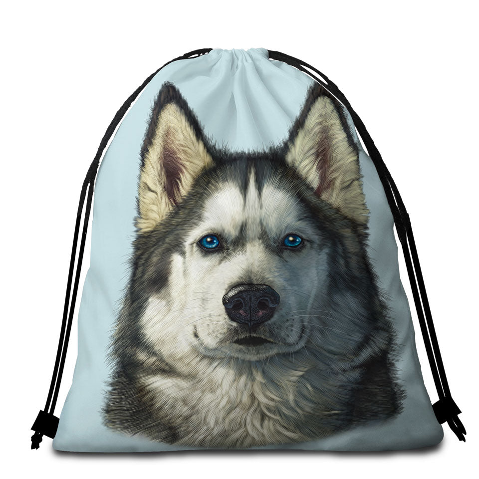 Animal Art Husky Dog Beach Bags and Towels