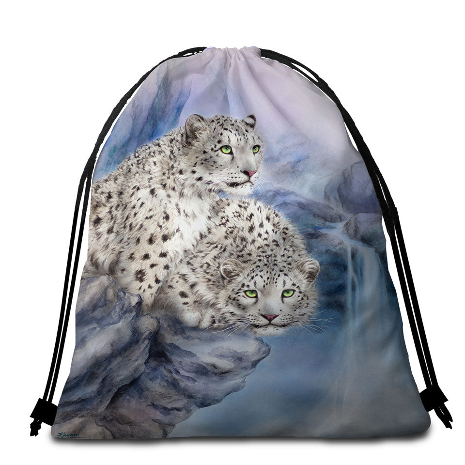 Animal Art Nature Rocky Adventure White Leopards Beach Towels and Bags Set