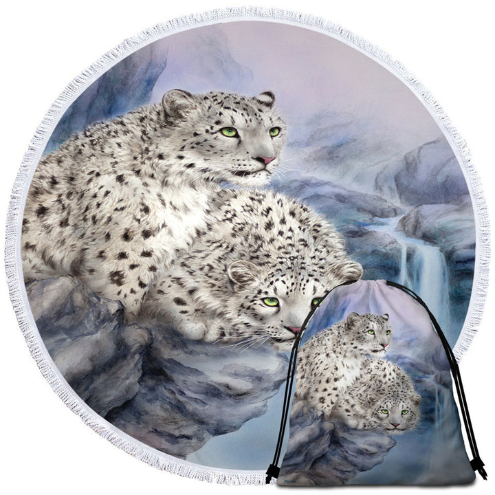 Animal Art Nature Rocky Adventure White Leopards Circle Beach Towel