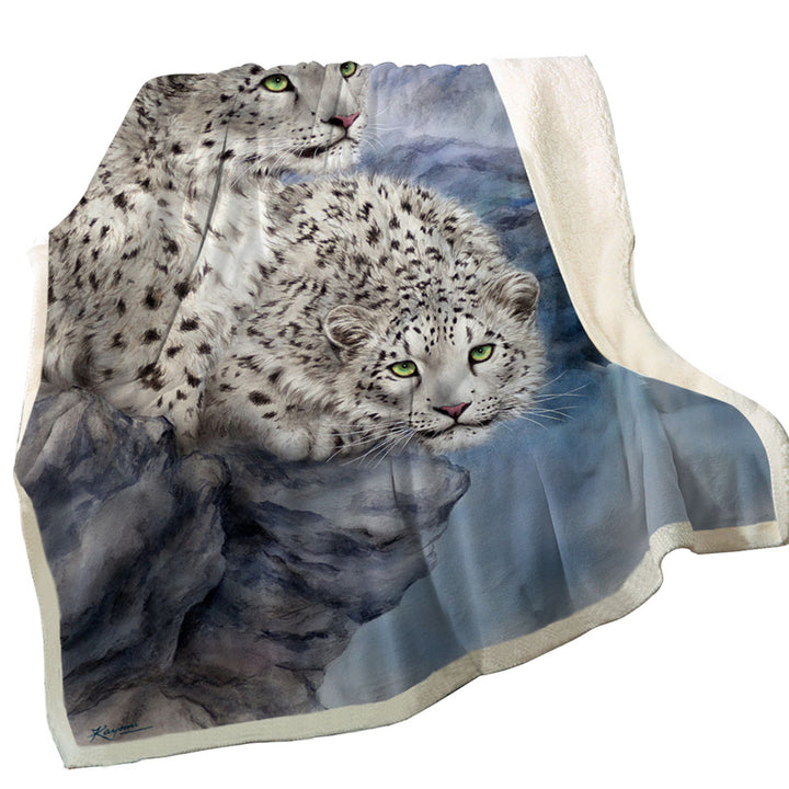 Animal Art Nature Rocky Adventure White Leopards Sherpa Blanket