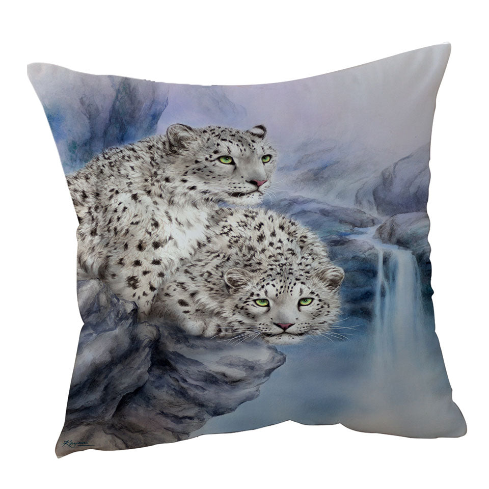 Animal Art Nature Rocky Adventure White Leopards Throw Pillows