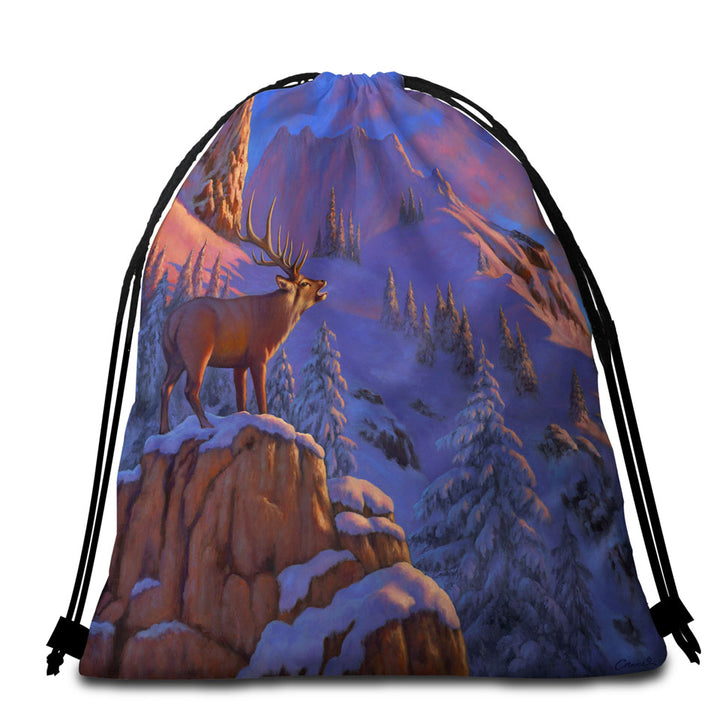 Animal Art Snowy Mountains Elk Beach Towels Bags