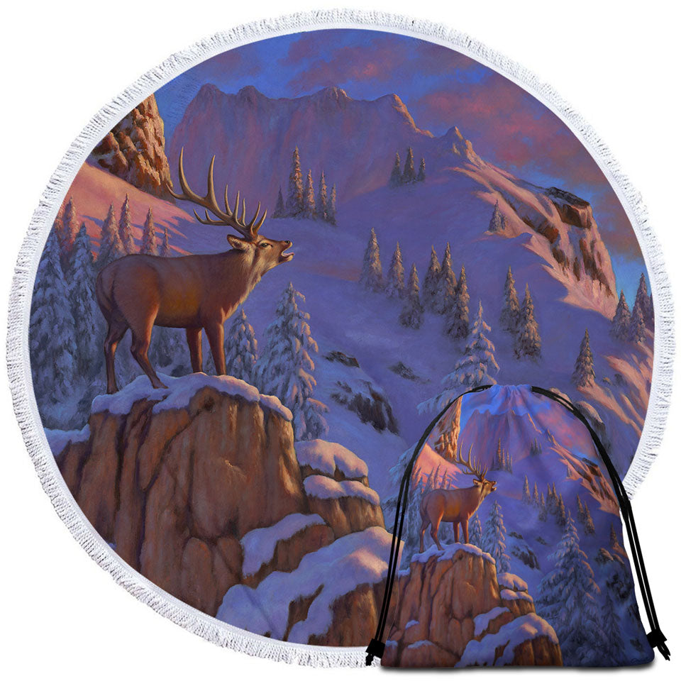 Animal Art Snowy Mountains Elk Big Beach Towels