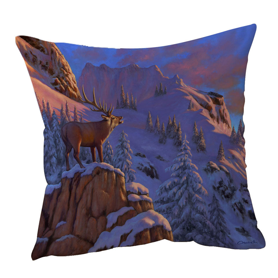 Animal Art Snowy Mountains Elk Cushion and Throw Pillow Cover