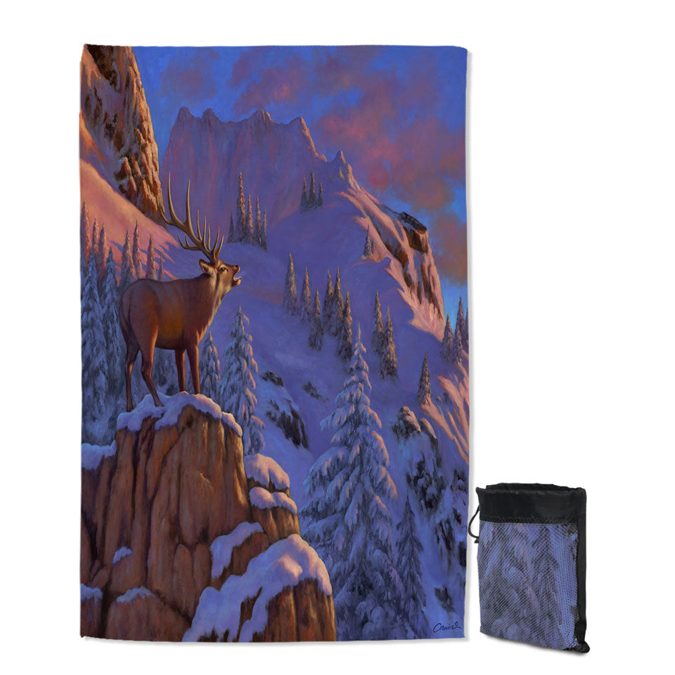 Animal Art Snowy Mountains Elk Lightweight Quick Dry Beach Towel