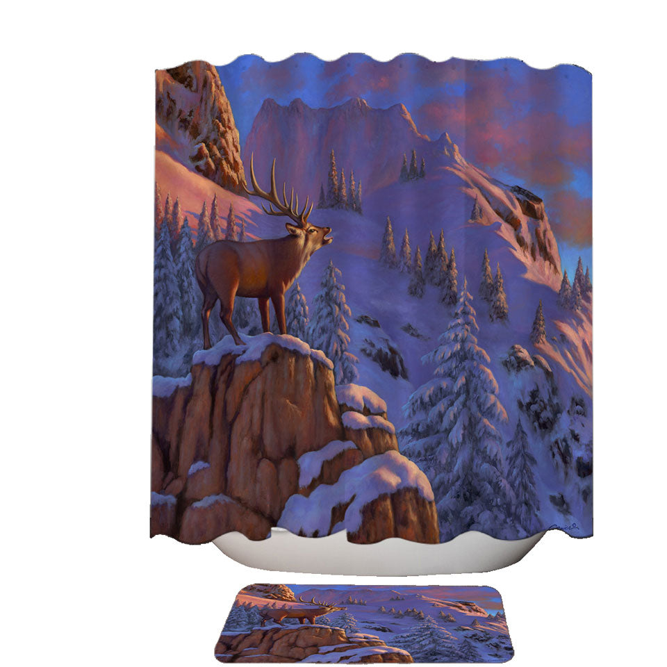 Animal Art Snowy Mountains Elk Shower Curtain