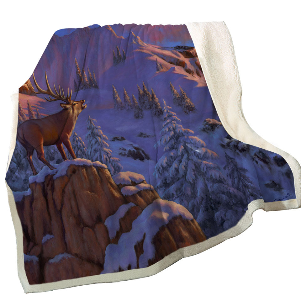 Animal Art Snowy Mountains Elk Throw Blanket