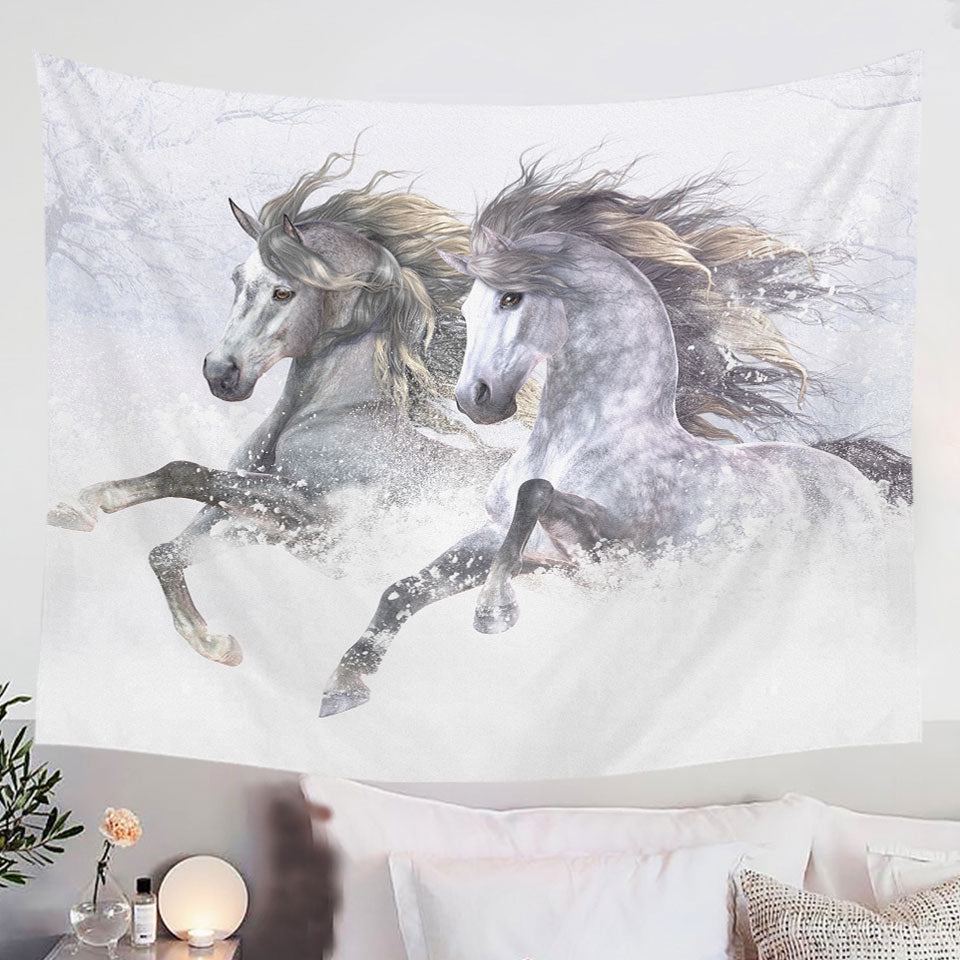 Animal-Art-Tapestry-Two-Gorgeous-Running-Horses-the-Snow-Horses
