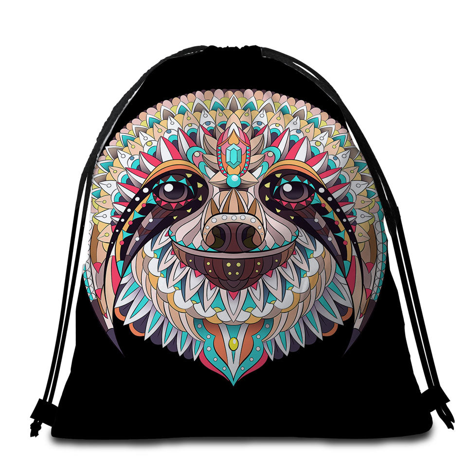 Animal Beach Bags and Beach Towels for Travel of Multi Colored Oriental Sloth