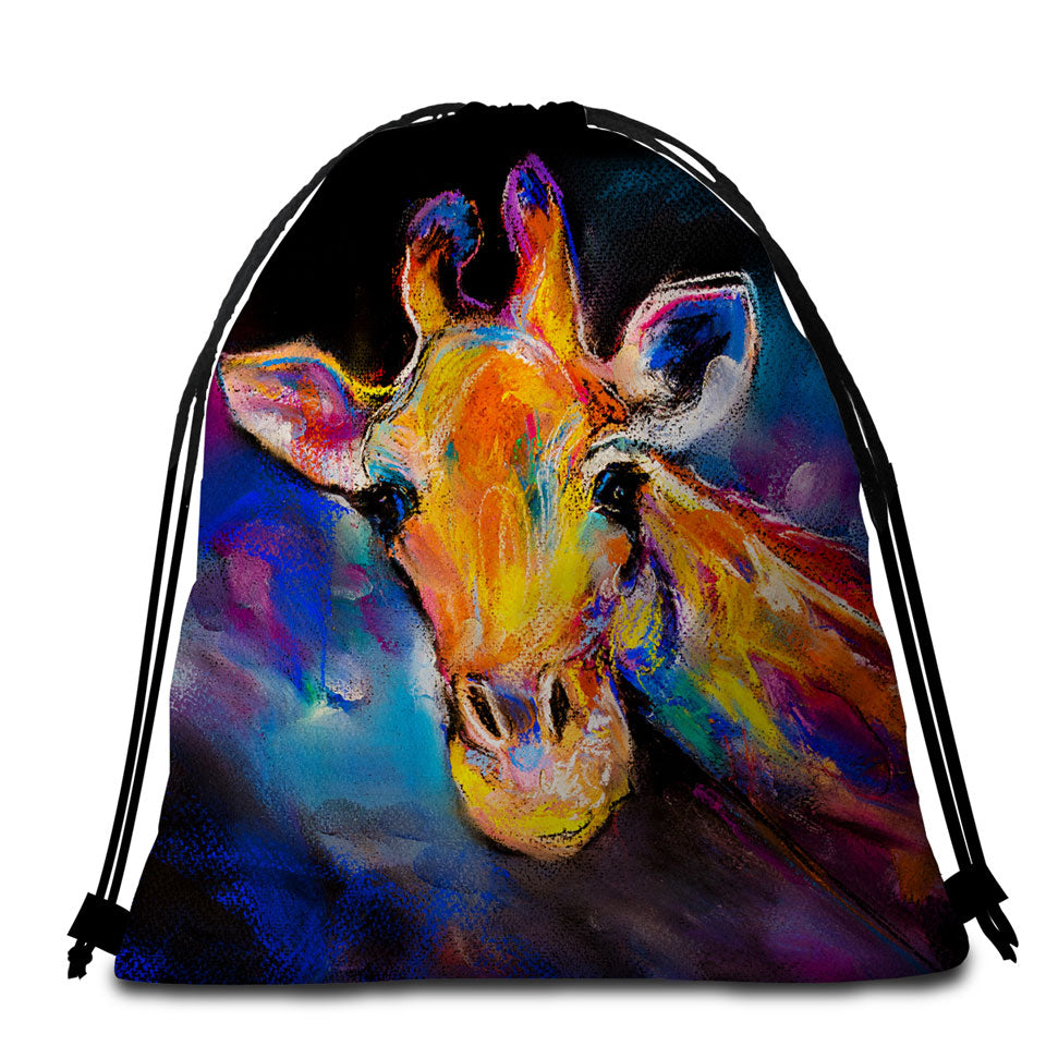 Animal Beach Towel Bags Art Painting Giraffe