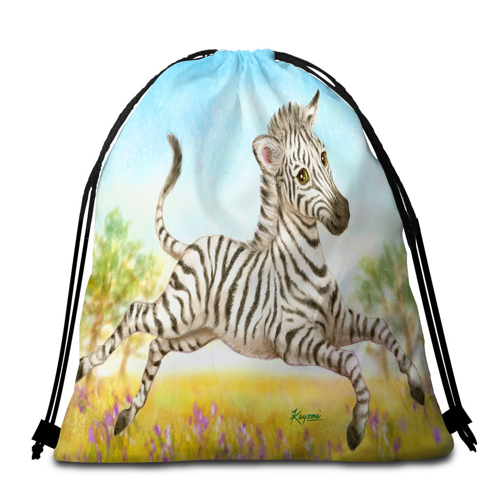Animal Design for Kids Happy Little Zebra Beach Towels and Bags Set