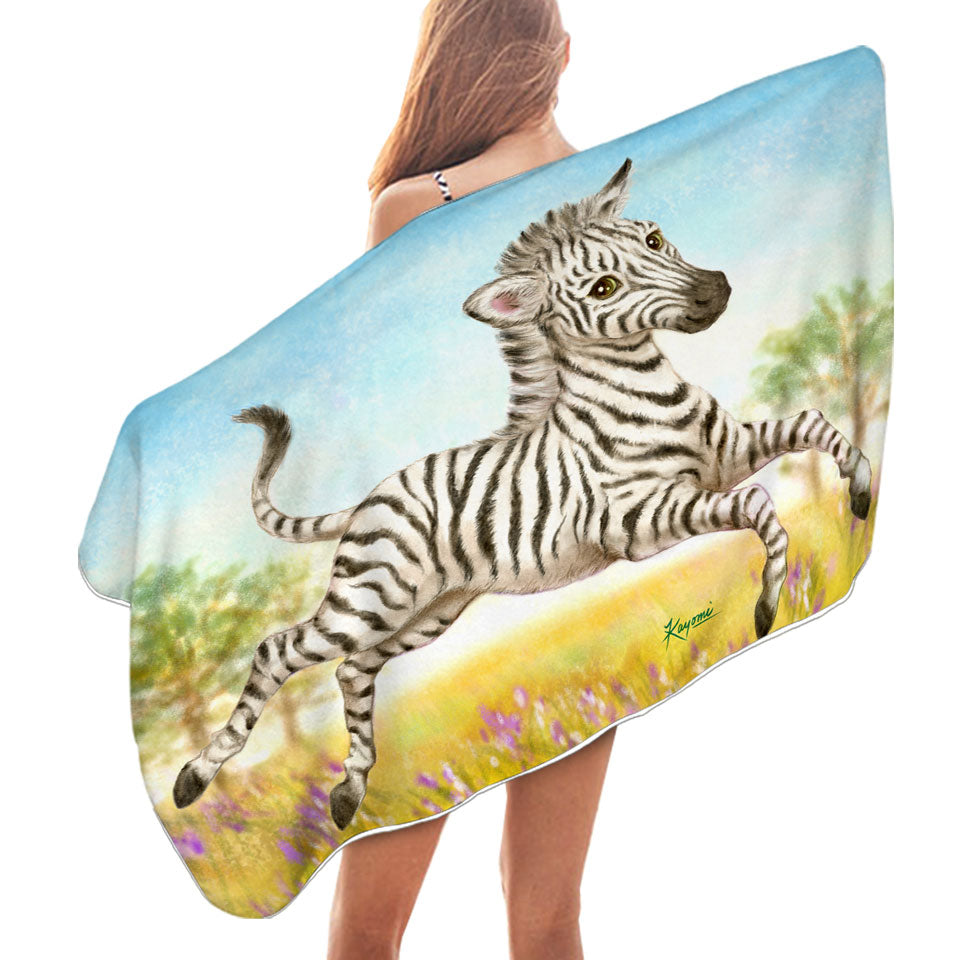 Animal Design for Kids Happy Little Zebra Beach Towels