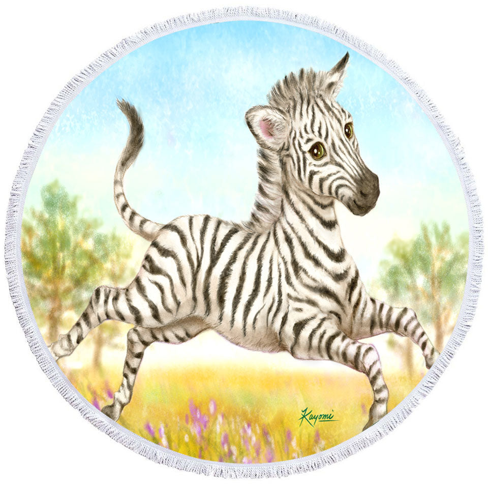 Animal Design for Kids Happy Little Zebra Circle Beach Towel
