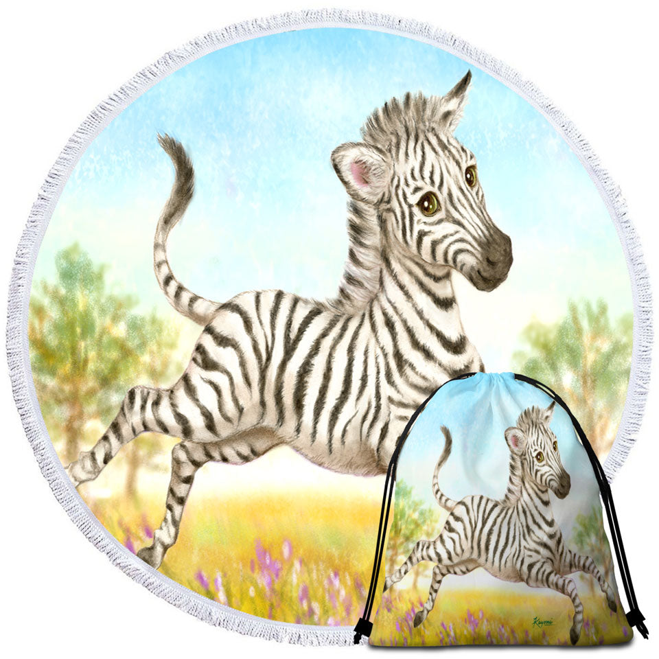Animal Design for Kids Happy Little Zebra Round Beach Towel