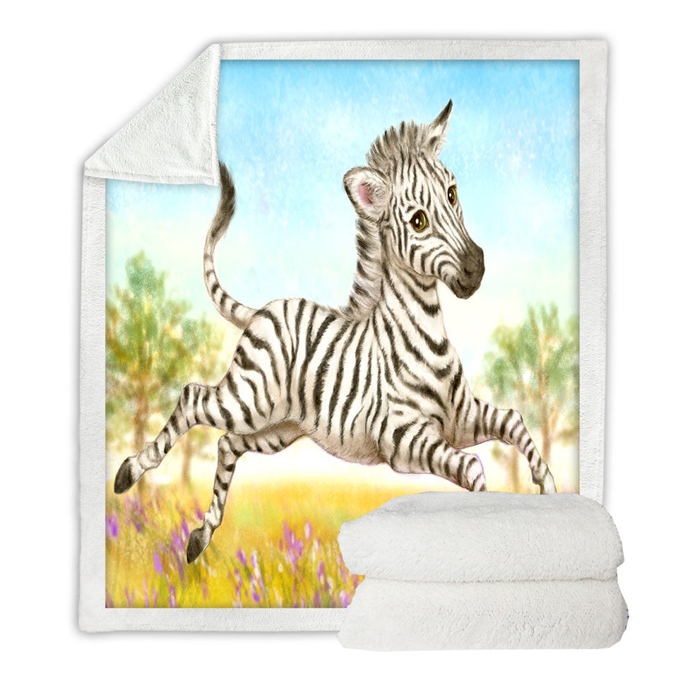 Animal Design for Kids Happy Little Zebra Sherpa Blanket