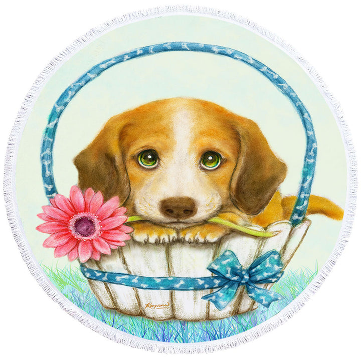 Animal Dogs Art Cute Dachshund Circle Beach Towel