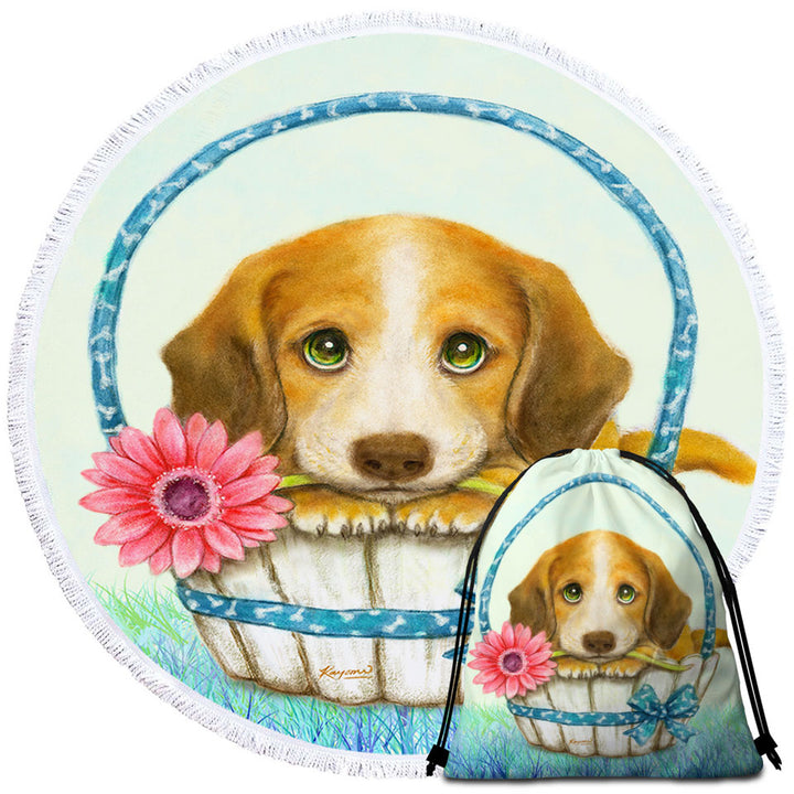 Animal Dogs Art Cute Dachshund Round Beach Towel