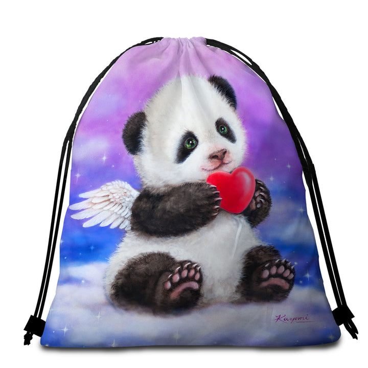Animal Drawing Cute Panda Heart Angel Beach Towel Bags