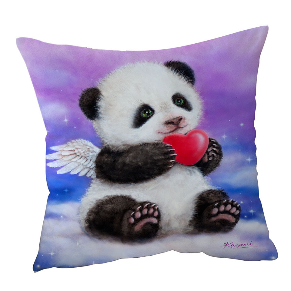 Animal Drawing Cute Panda Heart Angel Cushion