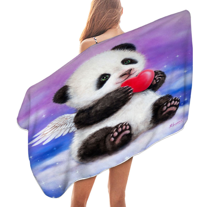 Animal Drawing Cute Panda Heart Angel Swims Towel
