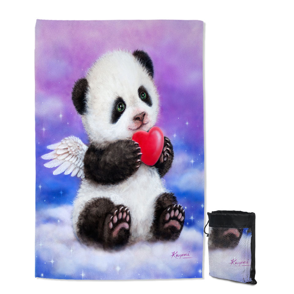 Animal Drawing Cute Panda Heart Angel Travel Beach Towel