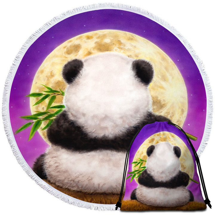 Animal Drawing Moon Panda Beach Towels
