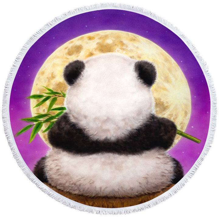 Animal Drawing Moon Panda Circle Beach Towel