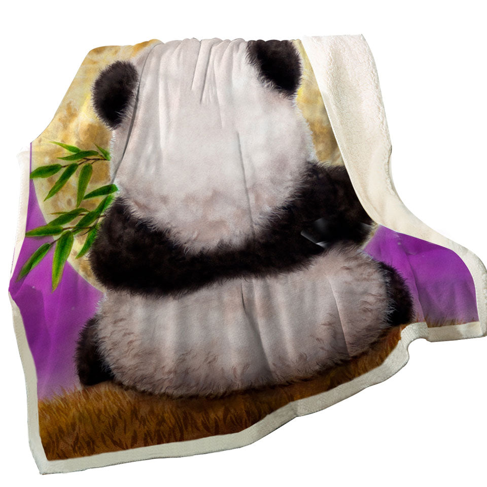 Animal Drawing Moon Panda Fleece Blankets