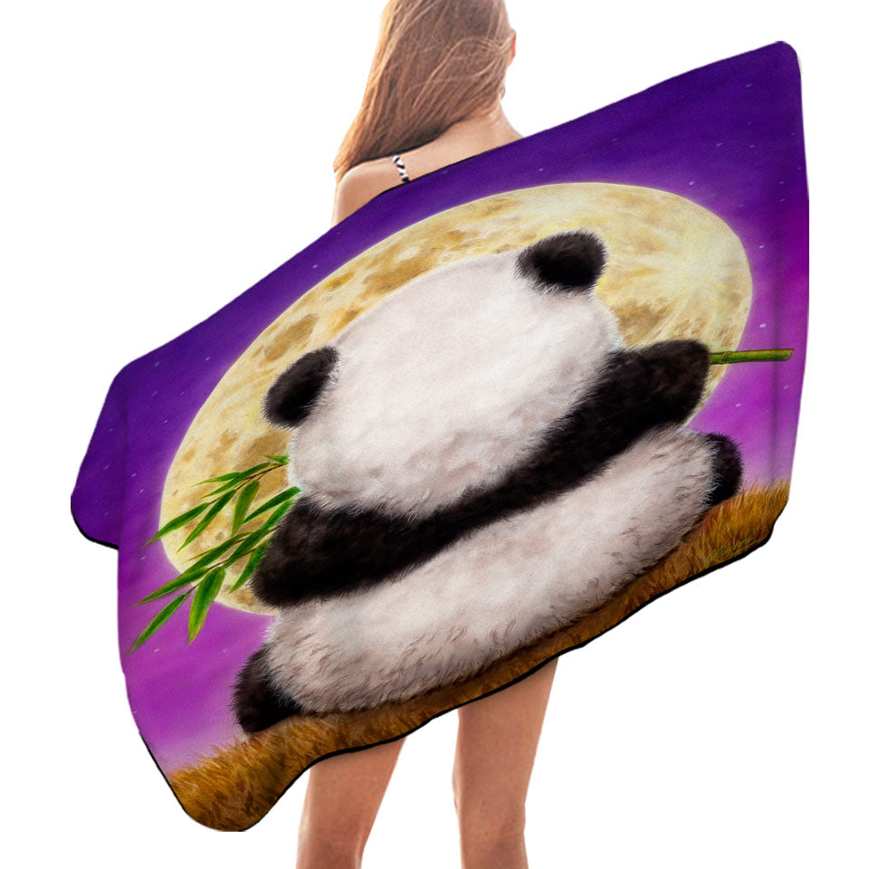 Animal Drawing Moon Panda Microfiber Beach Towel