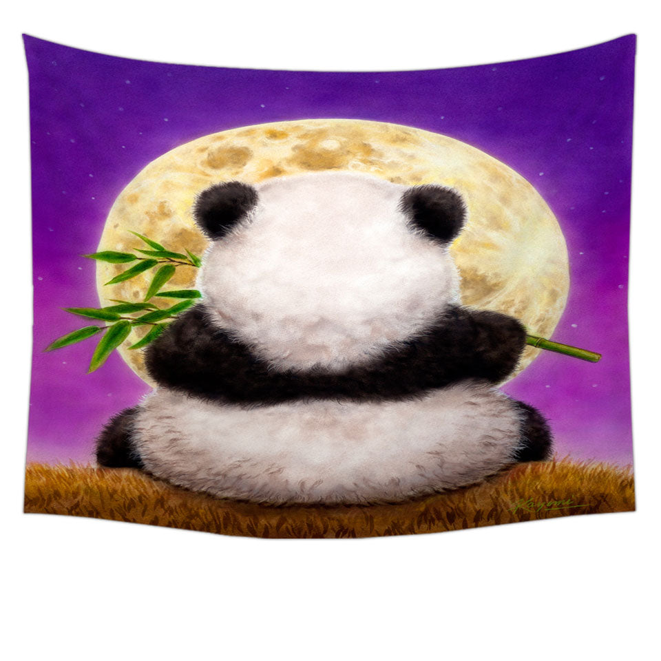 Animal Drawing Moon Panda Tapestry Wall Hanging