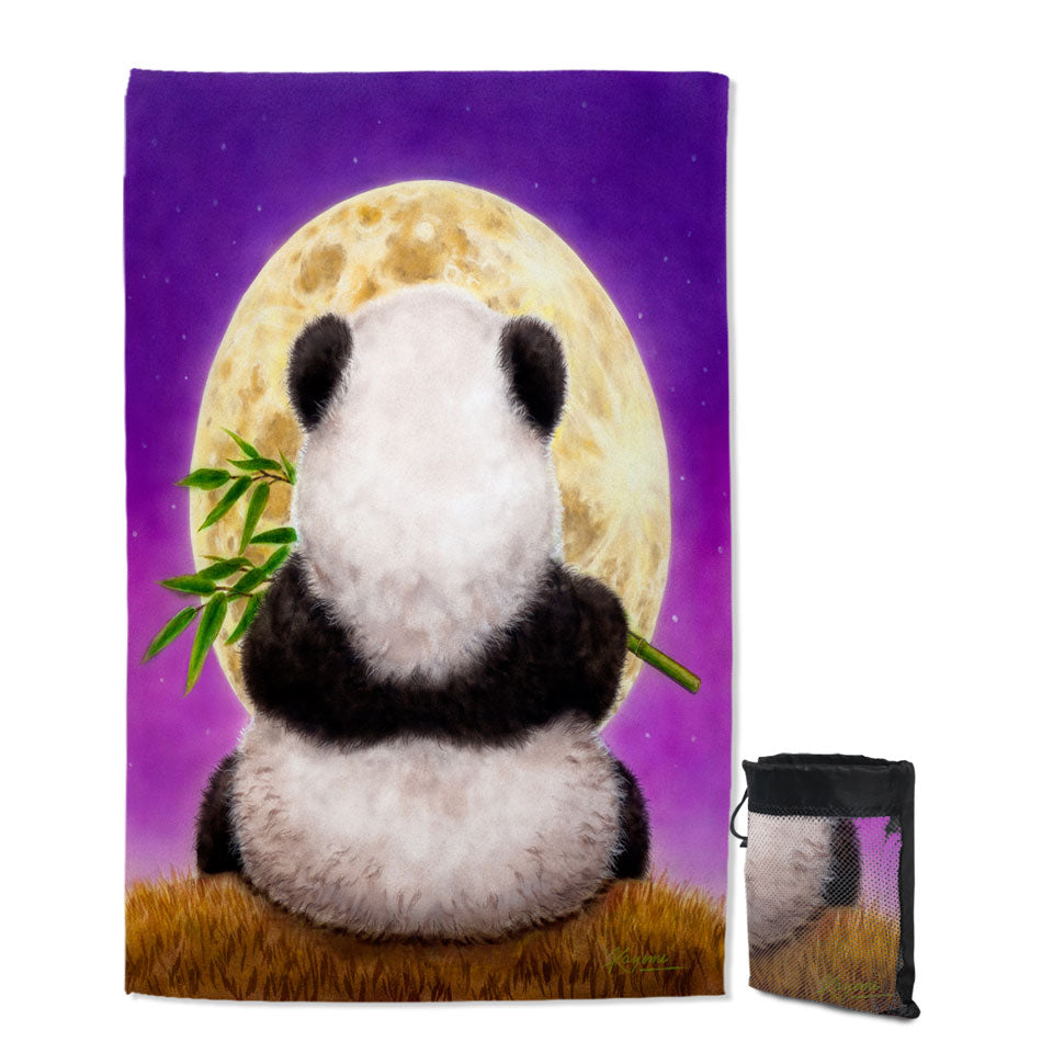 Animal Drawing Moon Panda Unique Beach Towels