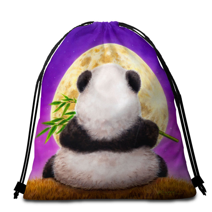 Animal Drawing Moon Panda Unusual Beach Towels