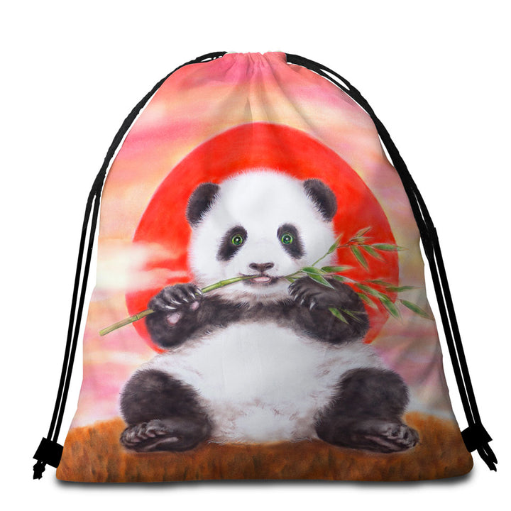 Animal Drawing Sun Dawn Panda Beach Towels and Bags Set