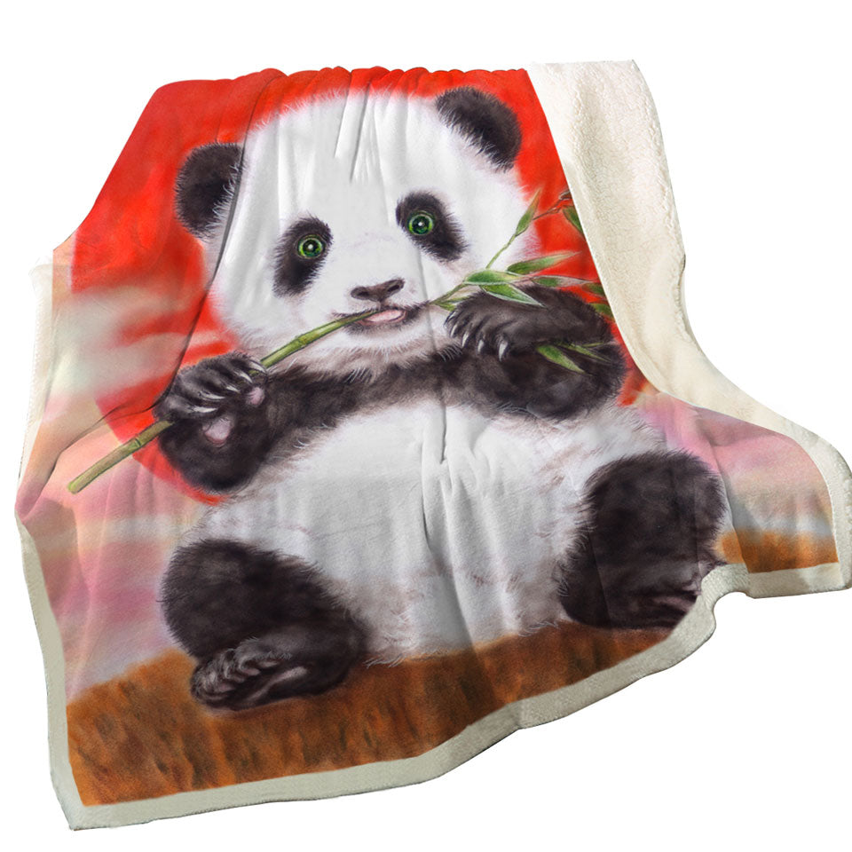 Animal Drawing Sun Dawn Panda Fleece Blankets