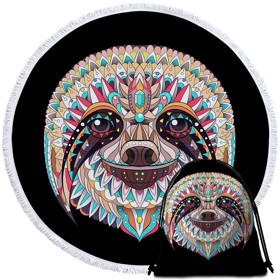 Animal Round Towel with Multi Colored Oriental Sloth