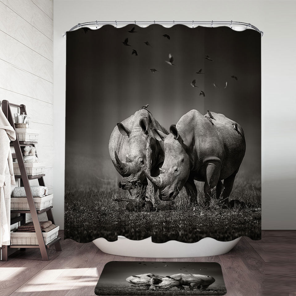 Animal Shower Curtain Black and White Wild Rhinos Shower Curtain