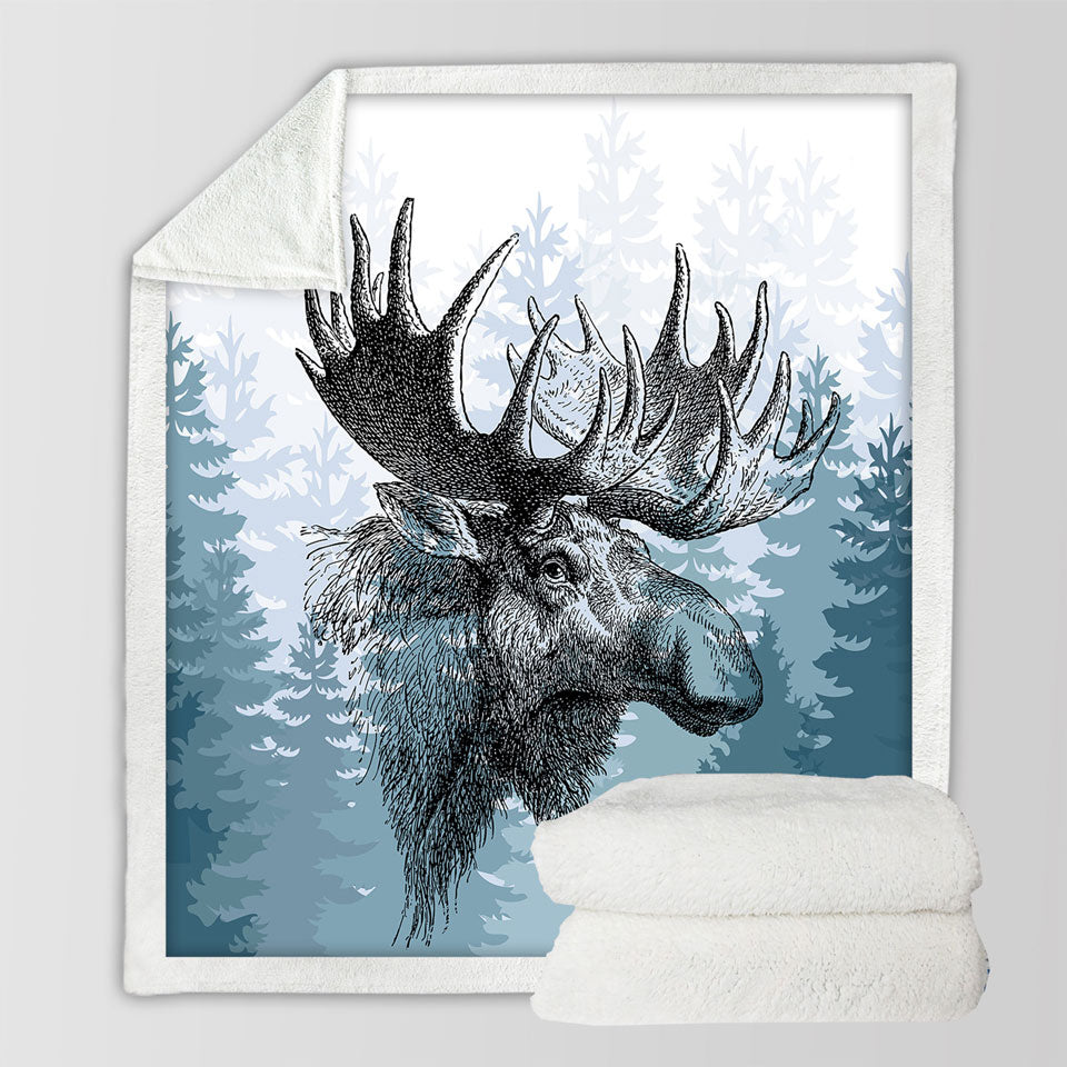 Animal Throw Blanket Moose Drawing