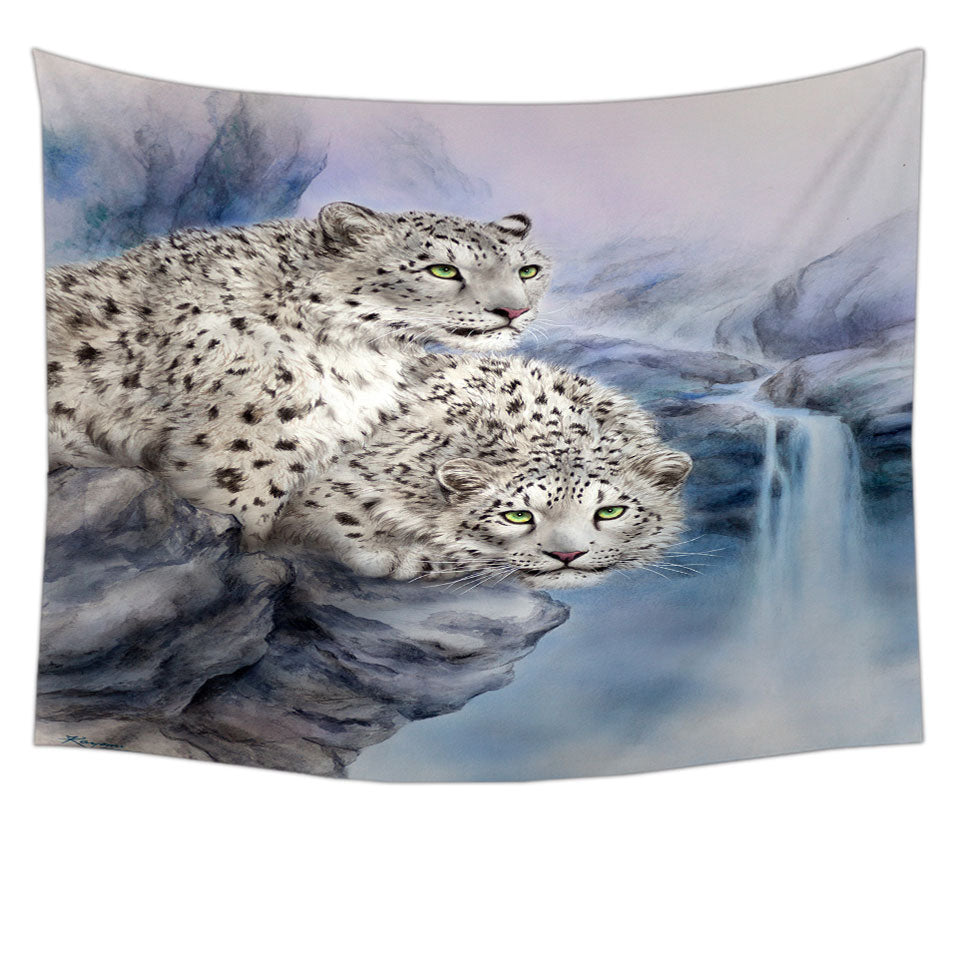 Animal Wall Decor Art Nature Rocky Adventure White Leopards Tapestry